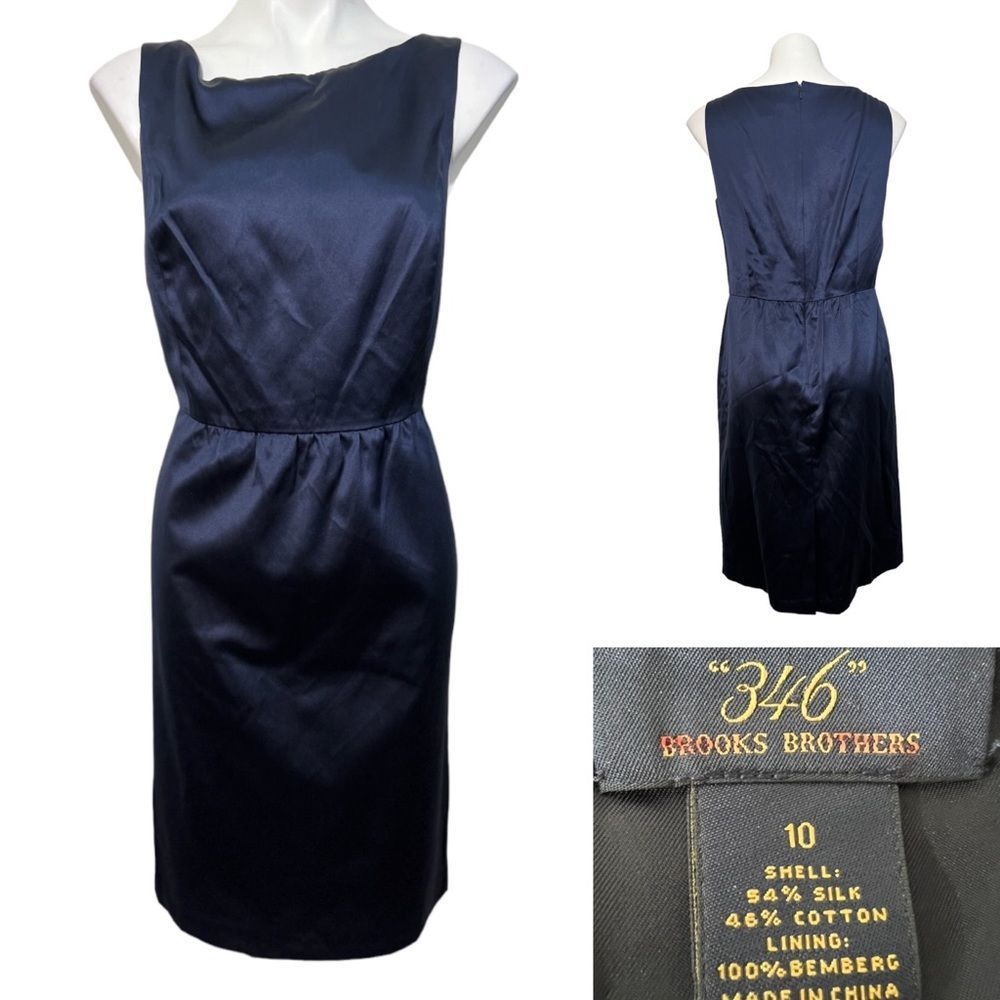 Brooks Brothers 346 womens size 10 blue sleeveless satin sheath dress